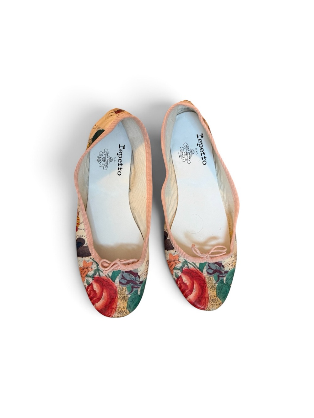 Repetto Floral Canvas Ballet Flats in Peach Trim